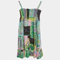 Pre Owned Versace Kids Green Barocco Print Cotton Shirring Dress 8Yrs 