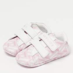 Pre Owned Versace La Greca Size 16 Pink/White Leather Sneakers