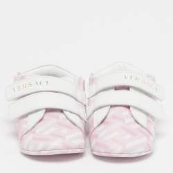 Pre Owned Versace La Greca Size 16 Pink/White Leather Sneakers