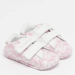 Pre Owned Versace La Greca Size 16 Pink/White Leather Sneakers