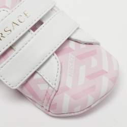 Pre Owned Versace La Greca Size 16 Pink/White Leather Sneakers