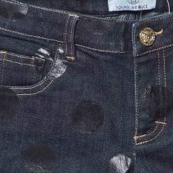 Pre Owned Young Versace Dark Blue Dot Print Denim Jeans 6 Yrs