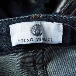 Pre Owned Young Versace Dark Blue Dot Print Denim Jeans 6 Yrs
