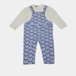Versace Kids Blue La Greca Print Cotton Knit Jumpsuit 9-12 M