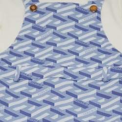 Versace Kids Blue La Greca Print Cotton Knit Jumpsuit 9-12 M