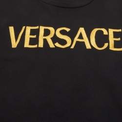 Pre Owned Versace Kids Black Logo Embroidered Cotton T-Shirt 12 Yrs