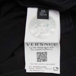 Pre Owned Versace Kids Black Logo Embroidered Cotton T-Shirt 12 Yrs