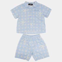 Pre Owned Versace Kids Blue Star Print Cotton Set 36M