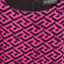 Versace Kids Pink La Greca Print Crepe Short Sleeve Dress 4 Yrs