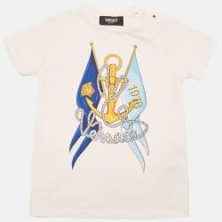 Versace Kids White L'Ancora Print Cotton Crew Neck T-Shirt 36 M