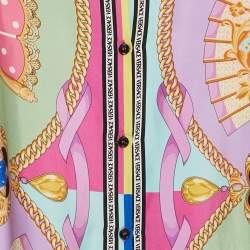 Pre Owned Versace Multicolor Ventagli Print Silk Shirt Dress 12 Yrs