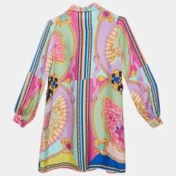 Pre Owned Versace Multicolor Ventagli Print Silk Shirt Dress 12 Yrs