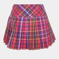 Pre Owned Versace Purple/Multicolor Plaid Cotton Blend Pleated Skirt 10 Yrs