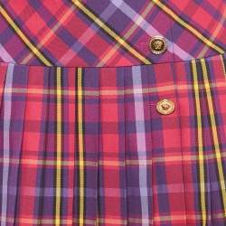 Pre Owned Versace Purple/Multicolor Plaid Cotton Blend Pleated Skirt 10 Yrs