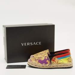 Pre Owned Versace Multicolor Barocco Goddess Canvas Slip On Espadrilles Size 31