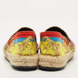 Pre Owned Versace Multicolor Barocco Goddess Canvas Slip On Espadrilles Size 31