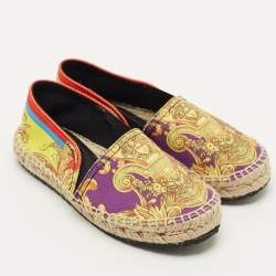 Pre Owned Versace Multicolor Barocco Goddess Canvas Slip On Espadrilles Size 31