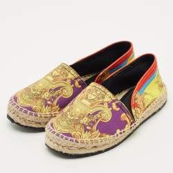 Pre Owned Versace Multicolor Barocco Goddess Canvas Slip On Espadrilles Size 31