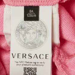 Pre Owned Versace Kids Pink Logo Embossed Cotton Hooded Dress 8Yrs