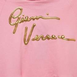 Pre Owned Versace Kids Pink Logo Embossed Cotton Hooded Dress 8Yrs