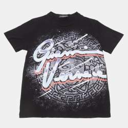 Pre Owned Versace Kids Black Signature Print Cotton T-Shirt 10Yrs