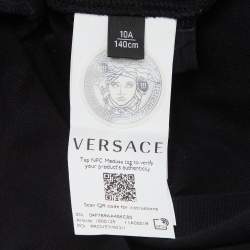 Pre Owned Versace Kids Black Signature Print Cotton T-Shirt 10Yrs