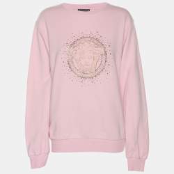 Pre Owned Versace Pink Knit Embellished Medusa Sweatshirt 14 Years