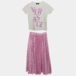 مملوكة مسبقًا Versace White/Pink Printed Jersey and Plisse Set 8Yrs