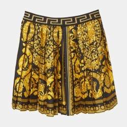 Pre Owned Versace Kids Black Barocco Print Silk Pleated Mini Skirt 8Yrs