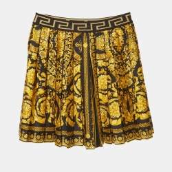 Pre Owned Versace Kids Black Barocco Print Silk Pleated Mini Skirt 8Yrs