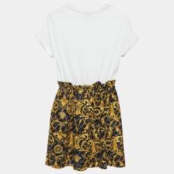 Pre Owned Versace White/Black Baroque Print Cotton T-Shirt Dress (12 Yrs)