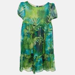 Versace Green Leaf Print Silk Chiffon Dress (12 Yrs)