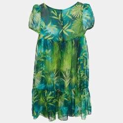 Versace Green Leaf Print Silk Chiffon Dress (12 Yrs)