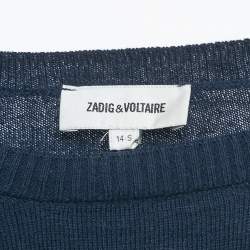 Zadig & Voltaire Kids Blue Rock Intarsia Cotton Knit Drum Sweater 14 Yrs 
