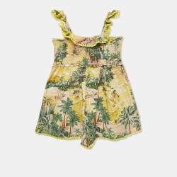 Zimmermann Kids Yellow Tropical Print Cotton Playsuit 10 Yrs 