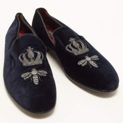مملوكة مسبقًا 424 Milano Size 44 Navy Blue Velvet Smoking Slippers