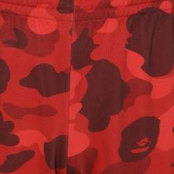 A Bathing Ape X Adidas Red Camouflage Print Polyester Drawstring Joggers S
