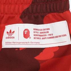 A Bathing Ape X Adidas Red Camouflage Print Polyester Drawstring Joggers S