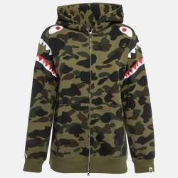 A Bathing Ape Green Camo and Shark Printed Hoodie L
