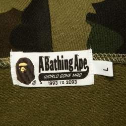 A Bathing Ape Green Camo and Shark Printed Hoodie L