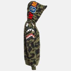 A Bathing Ape Green Camo and Shark Printed Hoodie L