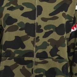 A Bathing Ape Green Camo and Shark Printed Hoodie L