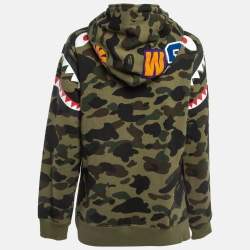 A Bathing Ape Green Camo and Shark Printed Hoodie L