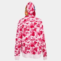 A Bathing Ape Pink/Red Camo Print Shark Applique Hoodie L