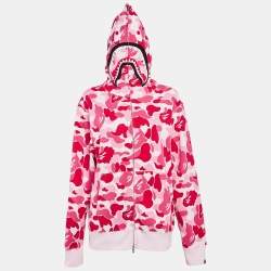 A Bathing Ape Pink/Red Camo Print Shark Applique Hoodie L