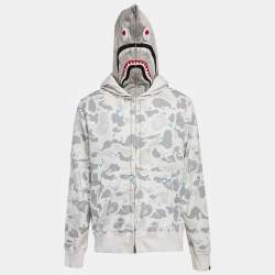 A Bathing Ape White Camo Print Cotton Zip-Up Hoodie L