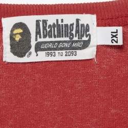 A Bathing Ape Red Logo Print Jersey Crewneck T-Shirt XXL