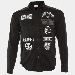 A Bathing Ape Black Cotton Applique Detail Shirt S