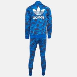 Pre Owned A Bathing Ape X Adidas Blue Printed Jersey Track Suit S