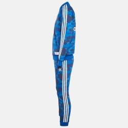 Pre Owned A Bathing Ape X Adidas Blue Printed Jersey Track Suit S